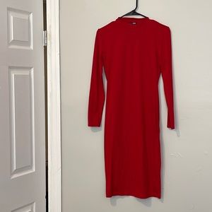 Red Long Sleeve Midi Dress